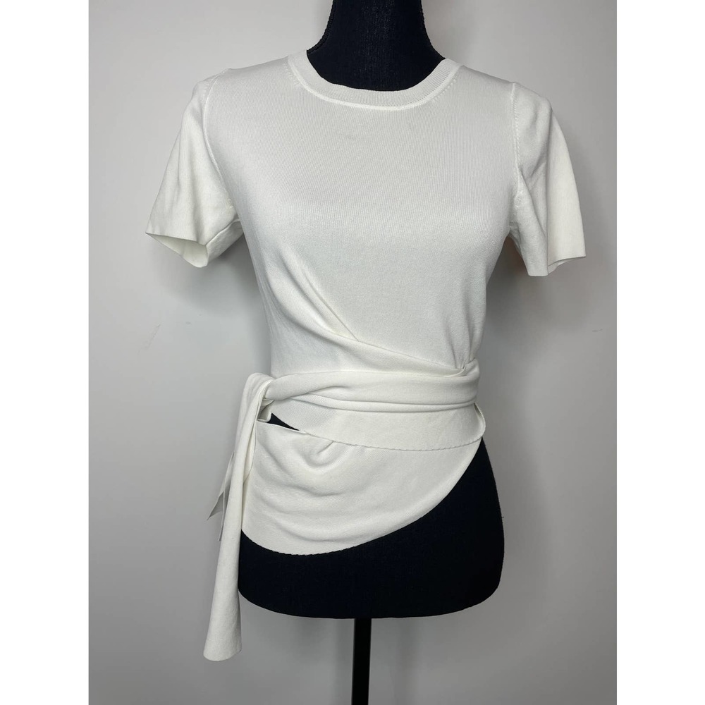 Sandro Cream Wrap-Detail Short Sleeve Sweater